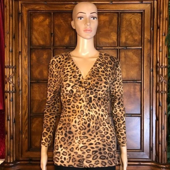 Jones New York Leopard Twist Front Top - Picture 1 of 12